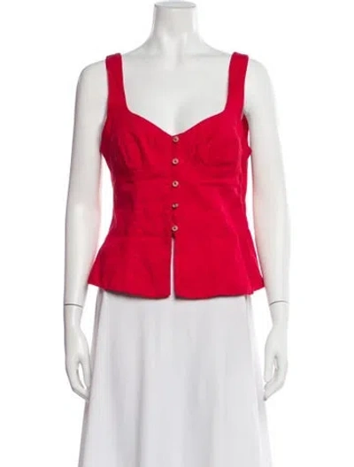 Pre-owned Mara Hoffman Square Neckline Sleeveless Button-up Top In Red