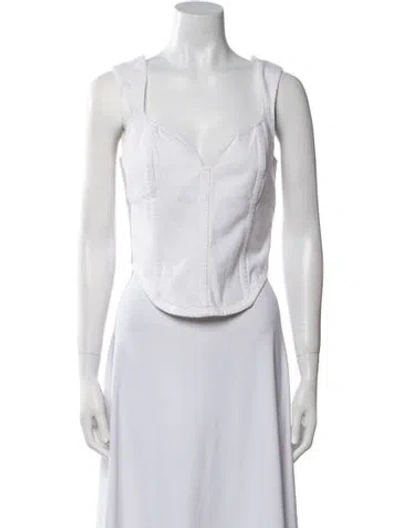 Pre-owned Mara Hoffman Square Neckline Sleeveless Crop Top In White