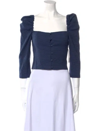 Pre-owned Mara Hoffman Square Neckline Three-quarter Sleeve Crop Top In Blue