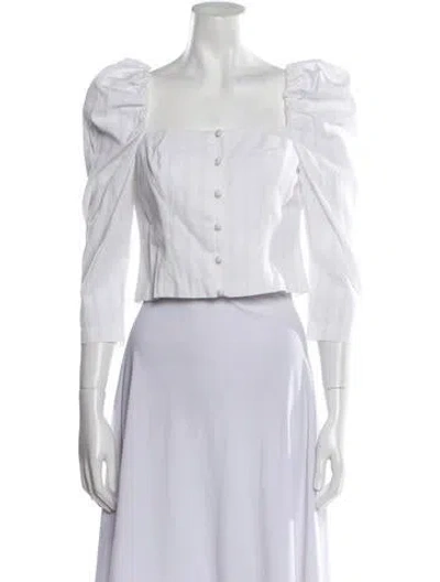 Pre-owned Mara Hoffman Square Neckline Three-quarter Sleeve Crop Top In White