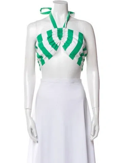 Pre-owned Mara Hoffman Striped Halterneck Crop Top In White