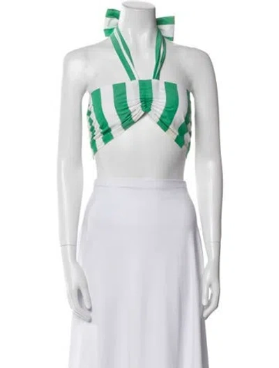 Pre-owned Mara Hoffman Striped Halterneck Crop Top In White