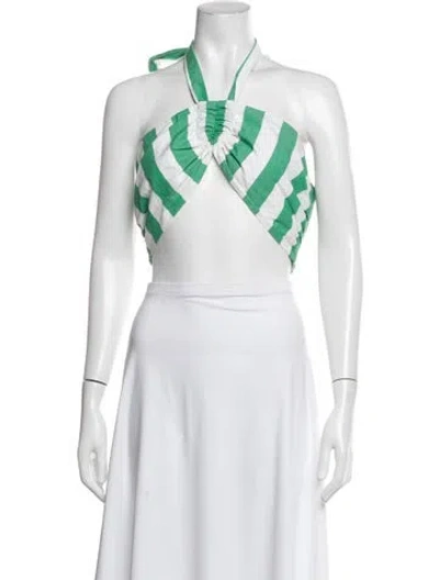 Pre-owned Mara Hoffman Striped Halterneck Crop Top In White