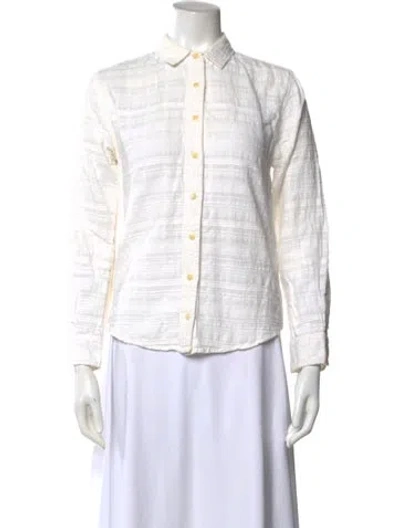 Pre-owned Mara Hoffman Striped Long Sleeve Button-up Top In White