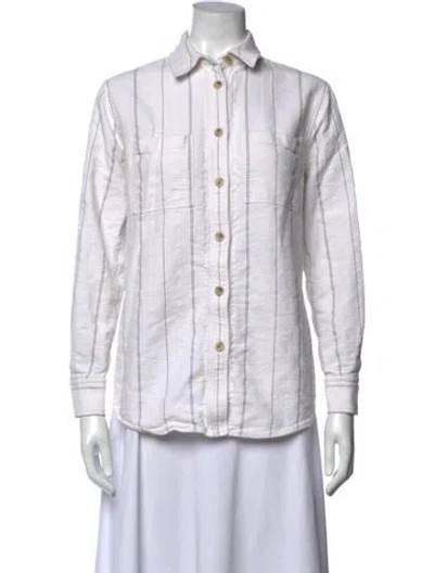 Pre-owned Mara Hoffman Striped Long Sleeve Button-up Top In White