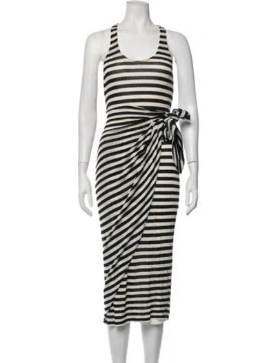 Pre-owned Mara Hoffman Striped Midi Length Dress In Black/white