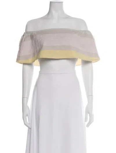 Pre-owned Mara Hoffman Striped Off-the-shoulder Crop Top In Neutral