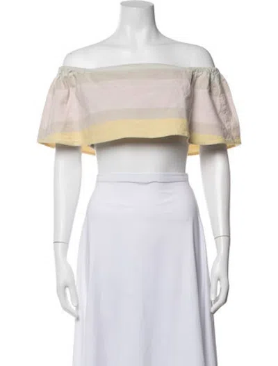 Pre-owned Mara Hoffman Striped Off-the-shoulder Crop Top In White