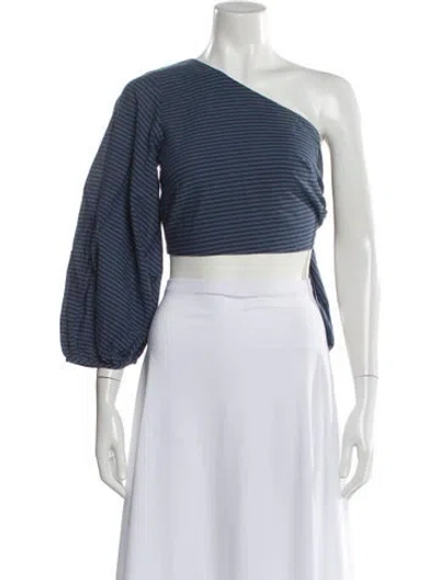 Pre-owned Mara Hoffman Striped One-shoulder Crop Top In Blue