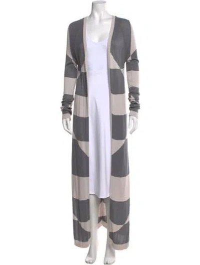 Pre-owned Mara Hoffman Striped Open Front Sweater In White