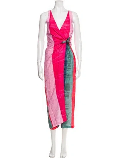 Pre-owned Mara Hoffman Striped Plunge Neckline Jumpsuit In Pink