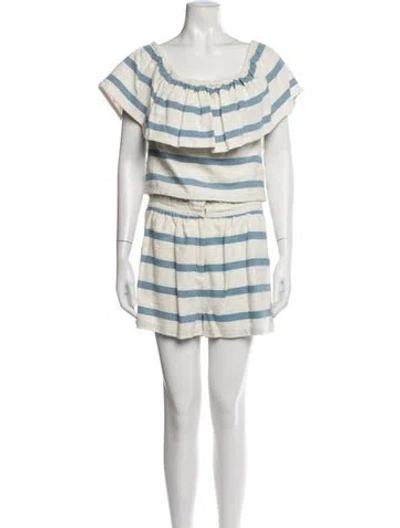 Pre-owned Mara Hoffman Striped Ruffle Embellishment Short Set In Blue/white