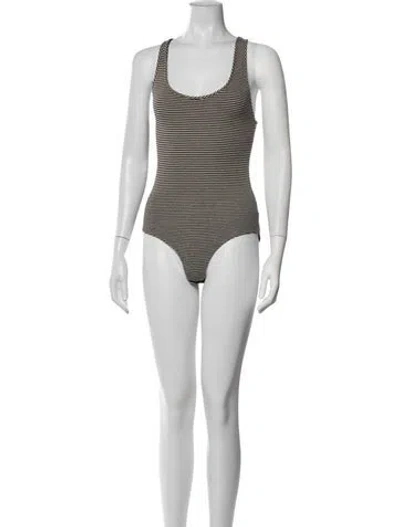 Pre-owned Mara Hoffman Striped Scoop Neck Bodysuit In Blue