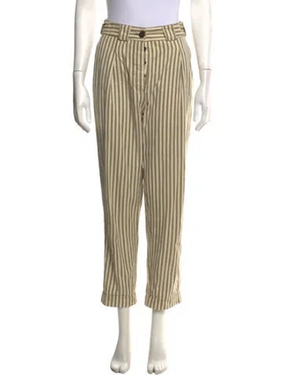 Pre-owned Mara Hoffman Striped Straight Leg Pants In Green/neutrals