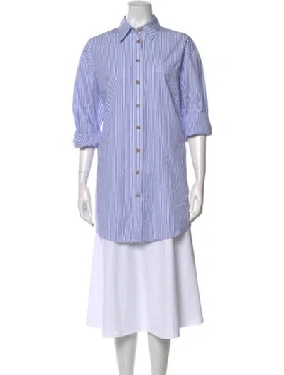 Pre-owned Mara Hoffman Striped Three-quarter Sleeve Button-up Top In Blue