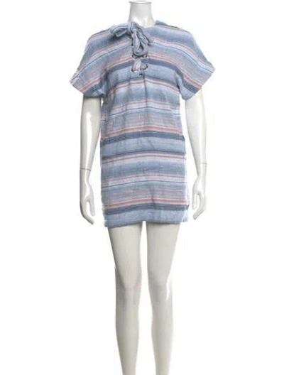 Pre-owned Mara Hoffman Striped Tie Neck Sweater In Blue