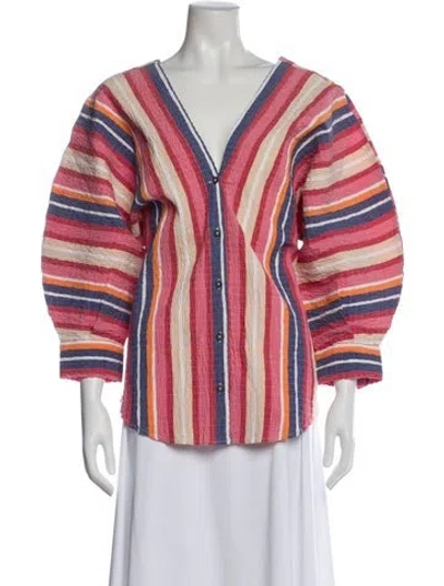 Pre-owned Mara Hoffman Striped V-neck Blouse In Neutral