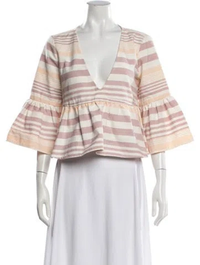 Pre-owned Mara Hoffman Striped V-neck Crop Top In Orange/purple/white