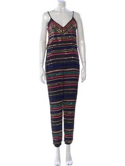 Pre-owned Mara Hoffman Striped V-neck Jumpsuit In Blue