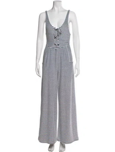 Pre-owned Mara Hoffman Striped V-neck Jumpsuit In White