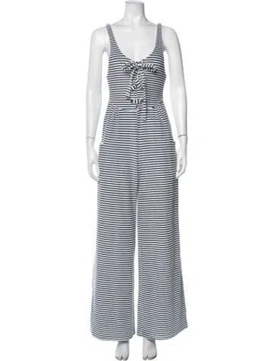 Pre-owned Mara Hoffman Striped V-neck Jumpsuit In White
