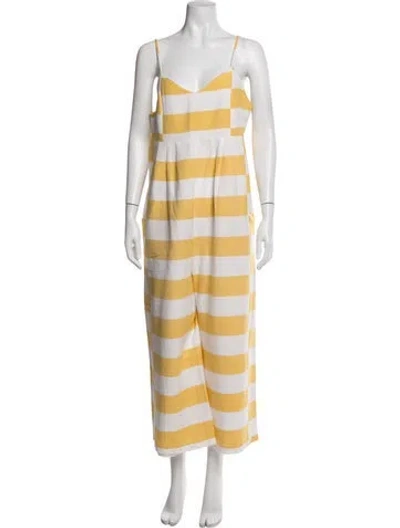 Pre-owned Mara Hoffman Striped V-neck Jumpsuit In White/yellow