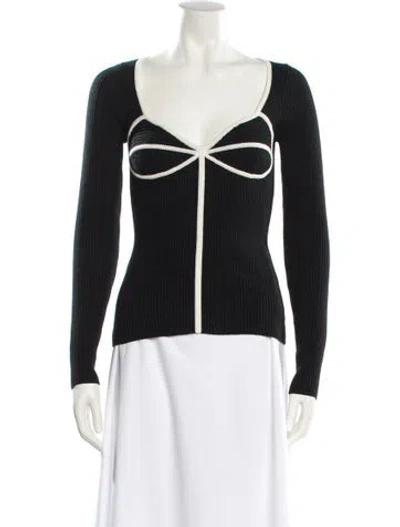 Pre-owned Mara Hoffman Striped V-neck Sweater In Black