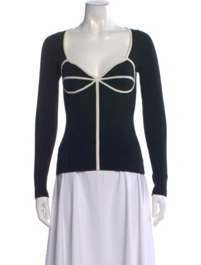 Pre-owned Mara Hoffman Striped V-neck Sweater In Black