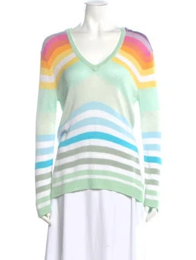 Pre-owned Mara Hoffman Striped V-neck Sweater In Green
