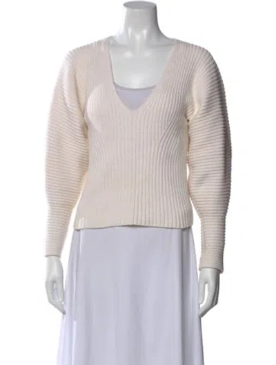 Pre-owned Mara Hoffman Striped V-neck Sweater In Neutral