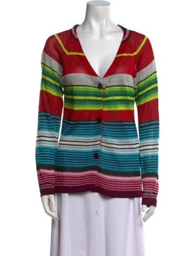 Pre-owned Mara Hoffman Striped V-neck Sweater In Red