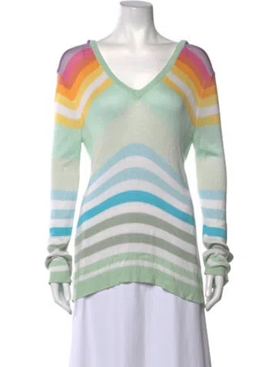 Pre-owned Mara Hoffman Striped V-neck Top In Green