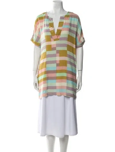 Pre-owned Mara Hoffman Striped V-neck Tunic In Blue