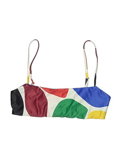 Pre-owned Mara Hoffman Swimsuit Top Burgundy Color Block Pattern Swimwear