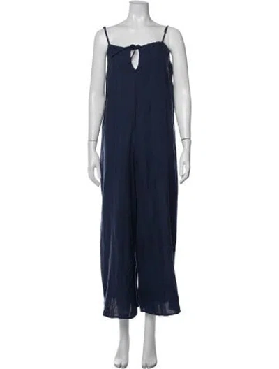 Pre-owned Mara Hoffman Tie Neck Long Dress In Blue