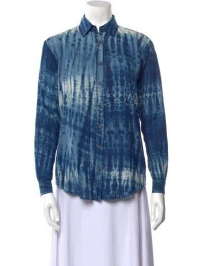 Pre-owned Mara Hoffman Tie-dye Print Long Sleeve Button-up Top In Blue