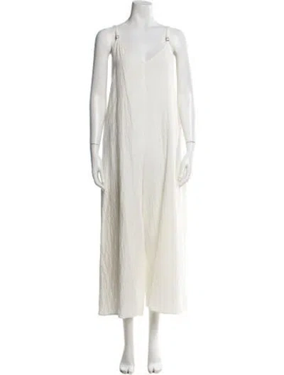 Pre-owned Mara Hoffman V-neck Jumpsuit In White