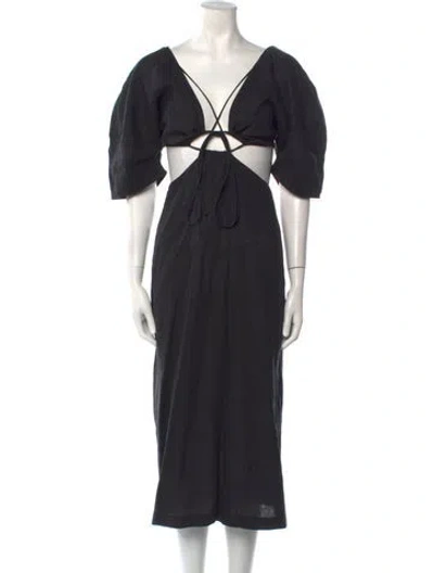 Pre-owned Mara Hoffman V-neck Long Dress In Black