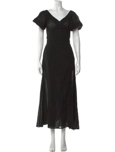 Pre-owned Mara Hoffman V-neck Long Dress In Black