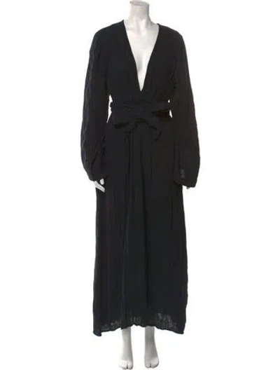 Pre-owned Mara Hoffman V-neck Long Dress In Black