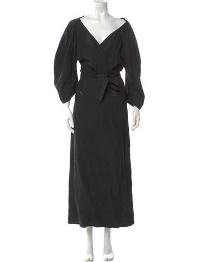 Pre-owned Mara Hoffman V-neck Long Dress In Black