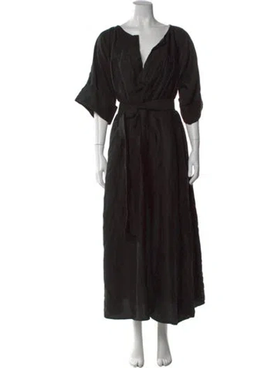 Pre-owned Mara Hoffman V-neck Long Dress In Black