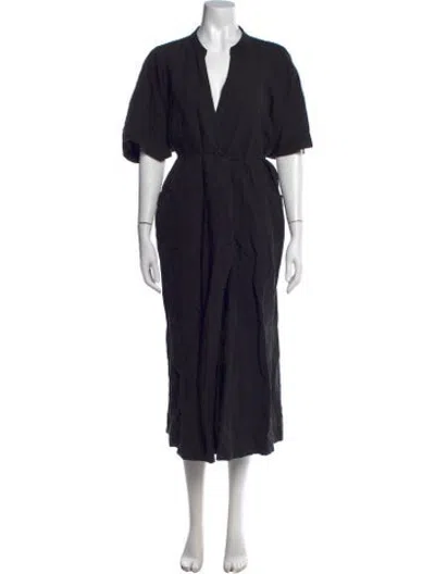 Pre-owned Mara Hoffman V-neck Long Dress In Black
