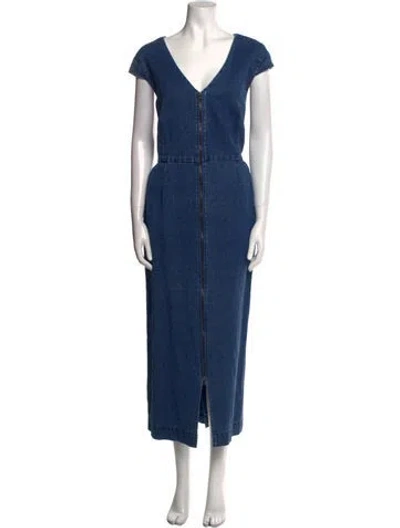 Pre-owned Mara Hoffman V-neck Long Dress In Blue