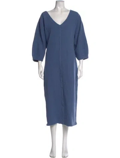 Pre-owned Mara Hoffman V-neck Long Dress In Blue