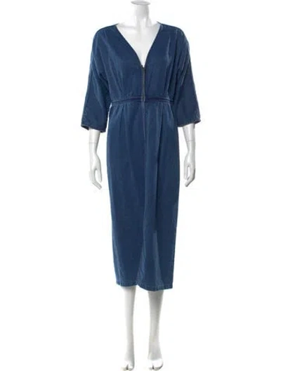 Pre-owned Mara Hoffman V-neck Long Dress In Blue