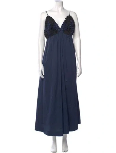 Pre-owned Mara Hoffman V-neck Long Dress In Blue