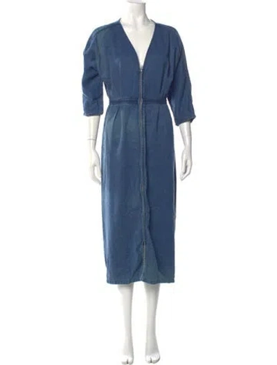 Pre-owned Mara Hoffman V-neck Long Dress In Blue