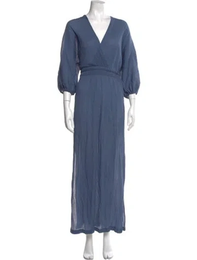 Pre-owned Mara Hoffman V-neck Long Dress In Blue