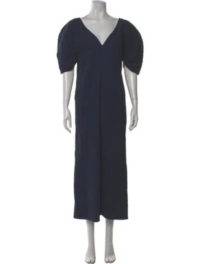 Pre-owned Mara Hoffman V-neck Long Dress In Blue